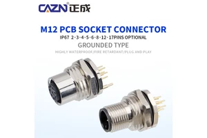M12 Straight Back Panel Mount Socket Grounded Type PCB 2-17 Pins Threaded M12 M16*1.5 PG9 Brass Shield IP67 Connectors