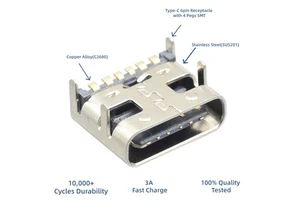 Manufacturer In Stock Female 6 Pin Type-C Connector Stainless Steel Shell Fast Charging Power PCB Connector USB3.1 C Socket