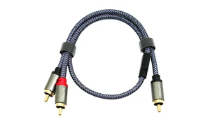 1 RCA Male to 2 RCA Male Y Adapter Splitter Gold Plated Connector Stereo Audio Cable for Car Speaker Amplifier