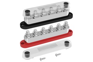 Heavy Duty 600A 48VDC Pure Copper 6 Stud M10 3/8" Terminal Block Positive Negative Bus Bar Power Distribution Block for RVs Boat