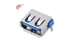 USB2.0 Female Connector 4PIN 90 Degree Rear Two-Pin Plug Board Copper Blue Rubber Core Curling Rectangular Charging Interface