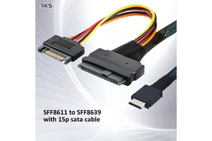 OcuLink SFF 8611 to U.2 SFF 8639 Cable 15 Pin SATA Power NVMe SSD Data Transfer Cable for Server RAID 0.5m 1m