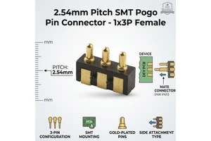 2.54mm Pitch 1x3P Pogo Pin Connector SMT Side-Attachment Pogo Pin Connector 3 Pin Spring Loaded Magnetic