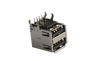 90 Degree Horizontal Female PCB Mount USB-A 2.0 Dual Layer Port Connector Black PBT USB Connector