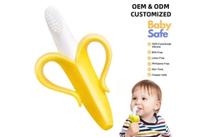 Wholesale Custom Beige Banana Soft Silicone Baby Manufacturer Teething BPA Free Food Grade Silicone Teethers Toy for Babies