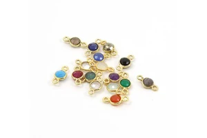 Beautiful Multi Color Crystal Quartz Stones Faceted Gems Sterling Silver Gold Plated Vintage Anniversary Charm Connector Water