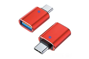 China Red OTG Adapter with LED Indicator, Type-C to USB 3.0, Aluminum Alloy Shell Car USB Adapter