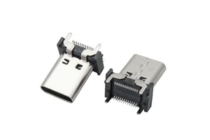 USB Type-C 2.0 Female Connector 24-Pin Stainless Steel 15mm Height Vertical SMT High Visibility Charging Cable Port 3A/5A