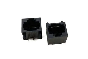 Modular Jack RJ45 Connector Female DIP 56 Right Angle 8P8C Ethernet Socket L=15.1mm PBT Material Black 50Ohm Gold Contact