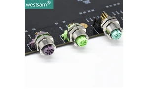 M12 connector 4 pin angled female male back mount PCB socket bend 3 5 6 8 pins receptacle waterproof connector