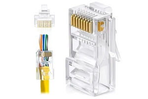 Cat6/Cat5e UTP/FTP Crystal Head RJ45 Female Jack Connectors Gold Plating Stainless Steel 8P8C Side Entry Ethernet Connectors