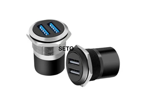 C-Type Dual USB Module 2 Ports 2.0 Circular Female Female Panel Mount Connector Dust Cover Zinc Alloy/Aluminum Alloy