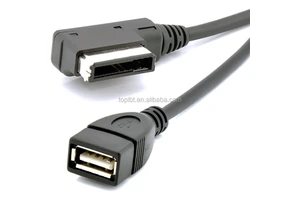 USB2.0 A Male To Media In AMI MDI AUX Flash Drive Adapter Cable For Car Q5 / Q7 / A8 / A6 / S5 / A5 / A4L / A4 / A3, 0.3m Black