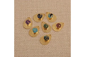 DIY Multi Gemstone Mohave Teardrop 18K Gold Plated Square Textured Handmade Unique Pattern Connectors Earrings Necklaces El