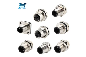Custom M12 Brass Aviation Plug 2-12 Pin IP67 Waterproof Power Socket Male/Female Front/Rear Mount Solder/Screw P9 Connector