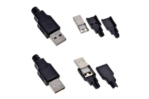 USB Connector DIY Kit DC Type 4 Pin Male Plug with Female Socket Jack a USB 2.0 Black Plastic Cover