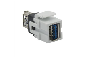 American Classic-Style Keystone USB 3.0 Female-to-Female 16P Black/White Panel Mount USB Adapter for Wall Plate Integration