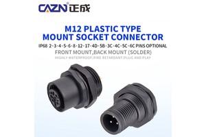 CAZN Industrial M12 Panel Mount 4pin Plastic Socket Front Back Mount A Coding Solder Male Female Threaded Screw M15 Connectors