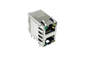 Premium 2X1 Gold-Plated 6U RJ45 Female Modular Plug Green/Yellow LED Strip Shielding PBT Polyester Ethernet Connector