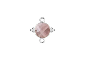 925 Sterling Silver DIY Jewelry Making Connector Rose Quartz Faceted Gemstone Fancy Bezel Two Loop Necklace Bracelet Diamond