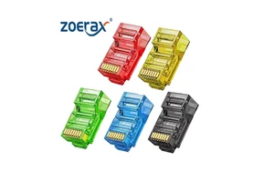100-Pack 8P8C Non-Pass-Through Rj45 Ethernet Connectors 20pcs/color T568A T568B Cat6 LAN Crystal Head 24AWG Cable Connectors