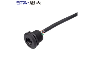EP-RJ45 Aviation Plug Panel Mount Cat6A Female Ethernet Gigabit Network Waterproof IP67 Connector with Cable 0.3 0.5 1M