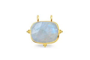 925 Sterling Silver Rectangle Faceted Rainbow Moonstone Gemstone Two Loop Fancy Bezel DIY Necklace Jewelry Making Connector