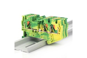 PT 4 TWIN PE Grounding Terminal Block 3-Way Push In Spring Cage PE Connector DIN Rail Mount Protective Earth Terminal
