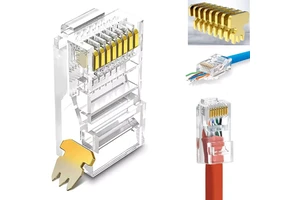 RJ45 Cat6 Ethernet Pass-Through Connector with Copper & PC Housing for Computer Networks