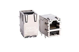 High Quality Cat6 Cat6a RJ45 Connector USB2.0 Shielded with Gold Plating Yellow & Green LED Side Entry PCB Mount