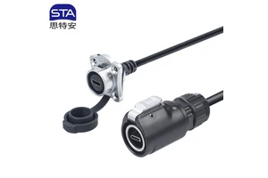 SL16 TYPE-C3.1 IP68 Waterproof Connector Female Into Male Square Flange Socket Data Extension Cable Quick Connect 0.3M 0.5M Wire