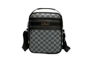 Vintage Geometric Print PU Mini Crossbody Bag Adjustable Nylon Strap Multi Zipper Pocket Men Shoulder Sling Bag