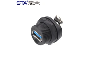 Waterproof IP67 IP68 USB 3.0 Panel Mount PCB Double Headed Wall Socket Receptacle with Wire Connectors