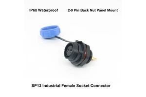 SP13 IP68 Waterproof Industrial Female Socket Connector, 2-9 Pin Back Nut Panel Mount For Power, Signal, And Automation Wiring