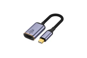 Upgraded Metal Shell Mini DP to HDMI Female Adapter USB C HD Audio Flash Conversion Connector for Laptop PC with Nylon Wire