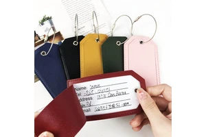 Modern Faux Leather Travel Identity Tag Privacy Protection Sleeve Stainless Steel Wire Loop Bulk Wholesale for Airline Baggage