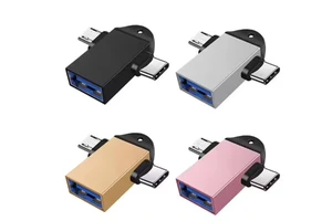 2-in-1 OTG Adapter USB 3.0 Female to Micro USB Male & Type-C Male Connectors DC Output for Tablet & Mobile Phone