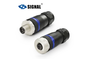 SIGNAL M12 F-Coding Aerospace Connector Assembly Screw Lock Male/Female IP68 Rated 16A 63V 4-Pin Copper Gold Plating PA66+GF
