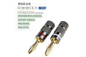 24K Gold Plated 4mm Banana Plug Detachable Solder-Free Dual Screw Lock Type Speaker Audio Video Connector with Red/White Marked