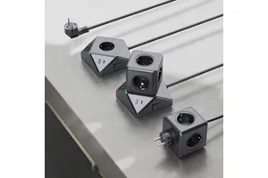 Multi Functional Cube Socket Outlet Extension Adapter Type C USB Fast Charger Ports 15A IP44 Rated 3 European Schuko Plug
