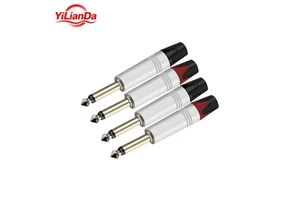 Red Black Male Jack Solder 6.35 mm Mono Audio Video Cable Power Adapter Connector