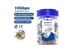 ZoeRax Wholesale 50-Pack Gold-Plated STP/FTP RJ45 Pass Through Connector, CAT6A CAT7 Shielded Ethernet Crystal Plug