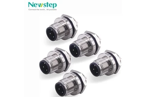 M12 4 Pin Male Aviation Panel Mount Connector,Lonlonty 12mm Waterproof Chassis Panel Back Mount Socket Sensor Connector 5PCS