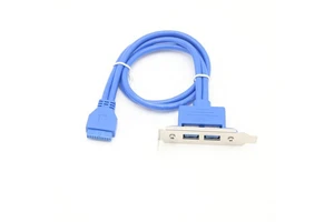 50cm 2 Ports USB 3.0 Female Back Panel to 20pin Header Cable Adapter with PCI Slot Plate Bracket in Stock