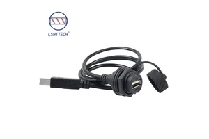Lshitech USB 2.0 IP68 Waterproof Panel Mount Adapter 0.1-1M Bayonet Aviation Plug Electrical Connector for Outdoor Equipment