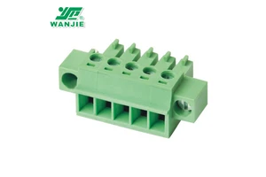 Wanjie Plug-In Automotive Terminal Block 3.5mm/3.81mm Pitch 300V 8A Brass 28-16AWG Conductor 2-24 Pole PCB Compatible