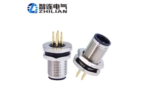 ZLconnector IP67 Waterproof M12 Male Back Panel Mount PCB Socket D Code 4 Pin Silver Nickel Plated Brass Connector Model