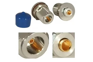 Female RF Coaxial N-Type Connector with Straight Edge Mount 1P Pin for PCB Panel Copper Contact Brass Housing 120V 12A Rated