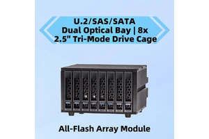 8-Bay 2.5" U.2/SAS/SATA NVMe Tri-Mode Drive Cage, Dual 5.25" Optical Bay PCIe 4.0 Backplane w/ Fans