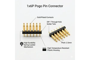 6Pin Straight DIP Pogo Pin Connector Gold Plated Through Hole Spring Loaded Contact Pin For PCB